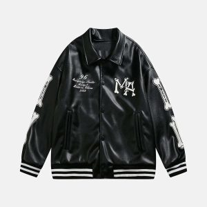 iconic skeleton letters pu jacket   edgy urban outerwear 4352