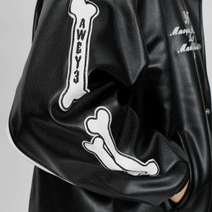 iconic skeleton letters pu jacket   edgy urban outerwear 5513