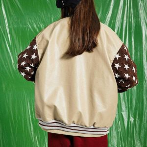 iconic star graphic varsity jacket   youthful & urban style 1060