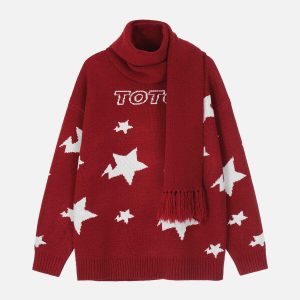 iconic star jacquard scarf sweater youthful & dynamic 8767