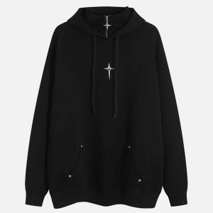 iconic star metal hoodie   sleek design & urban appeal 6349
