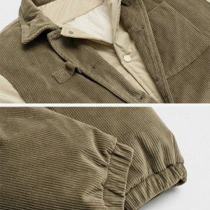 innovative corduroy patchwork coat   fake two piece design 7540