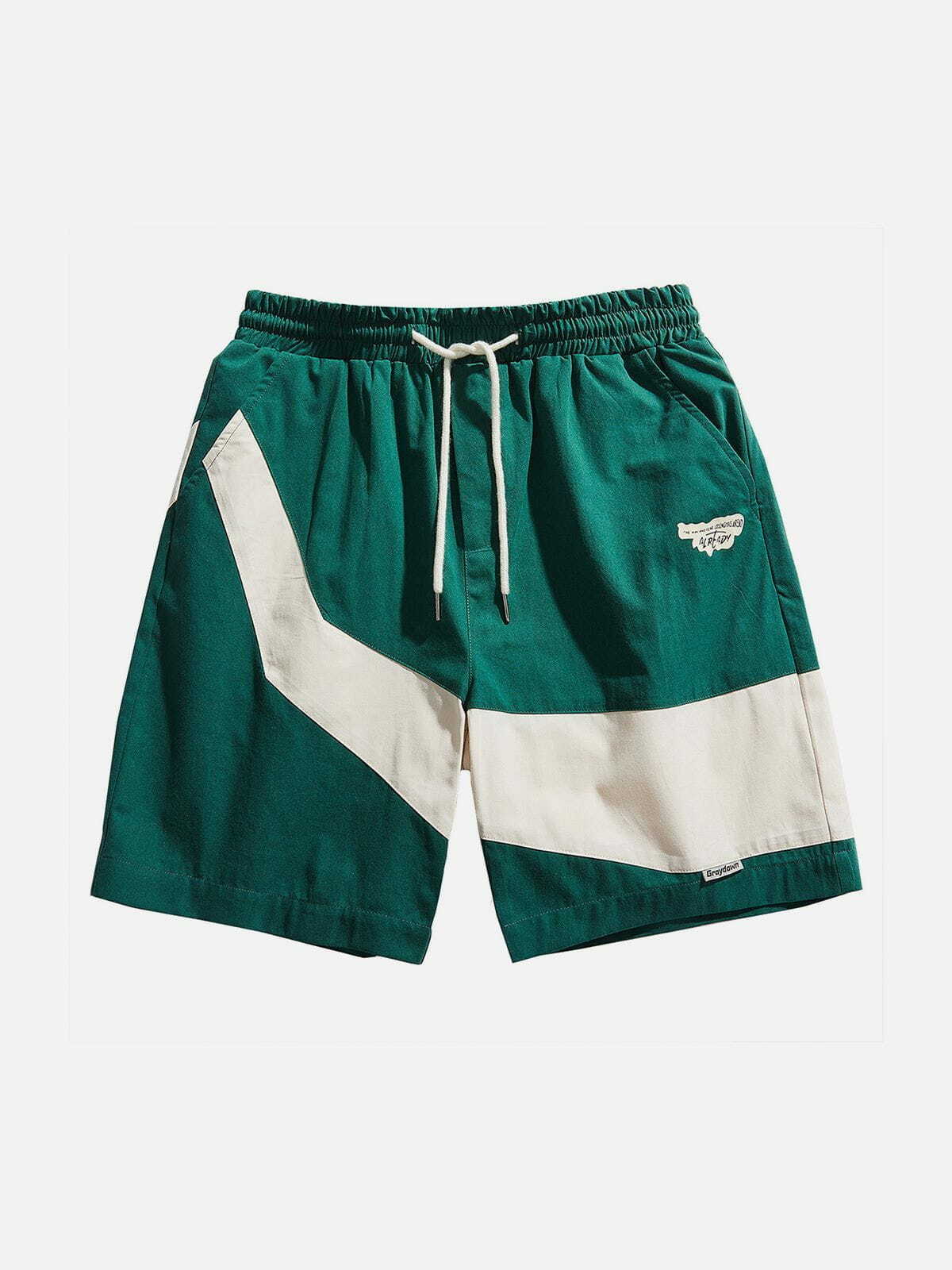 irregular color block patchwork shorts   edgy streetwear essential 8342