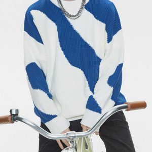 irregular contrast sweater dynamic & youthful style 2967