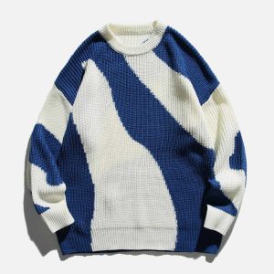 irregular contrast sweater dynamic & youthful style 5547