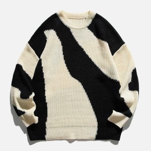 irregular contrast sweater dynamic & youthful style 6434