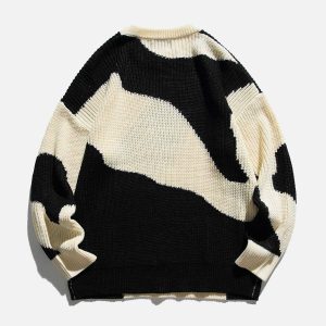 irregular contrast sweater dynamic & youthful style 8019
