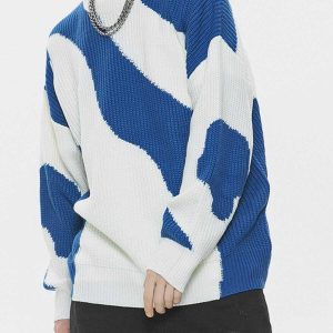 irregular contrast sweater dynamic & youthful style 8501