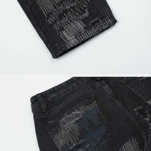 irregular embroidered jeans with ripped patches youthful edge 6859