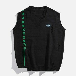 irregular hem sweater vest edgy & trendy streetwear 4010