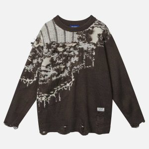 irregular patchwork distressed sweater urban edge 2899