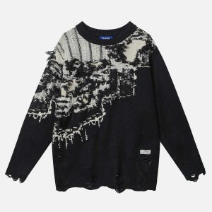 irregular patchwork distressed sweater urban edge 5311