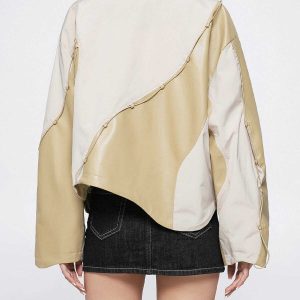irregular patchwork leather jacket   urban chic & edgy style 2289