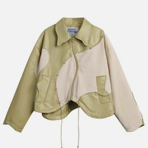 irregular patchwork leather jacket   urban chic & edgy style 2501