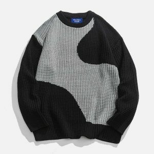 irregular patchwork sweater urban fashion statement 6065