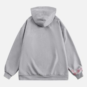 irregular plaid hoodie   edgy patchwork urban style 7686