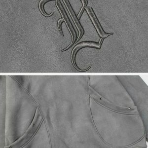 irregular pocket suede hoodie edgy & retro streetwear 2117