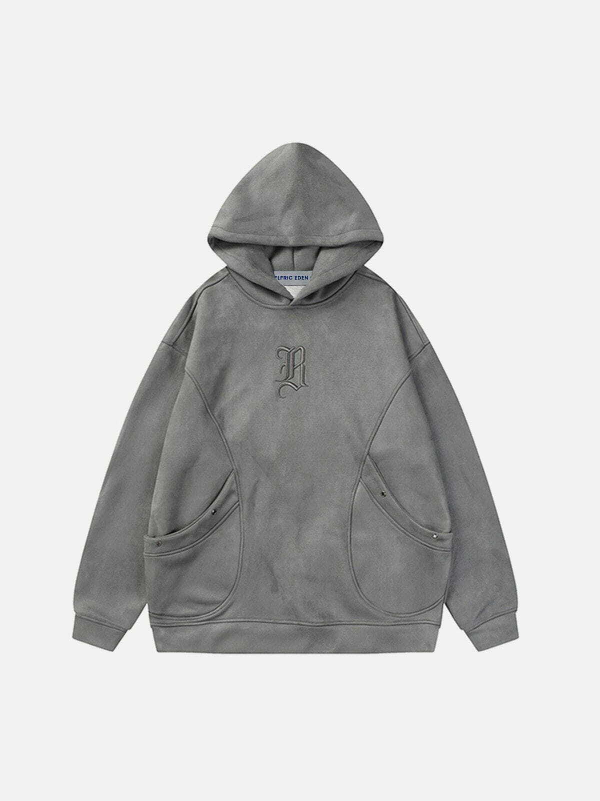 irregular pocket suede hoodie edgy & retro streetwear 8929