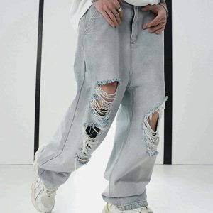 irregular ripped jeans   edgy & youthful streetwear staple 8905