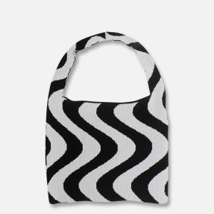 knit stripe bag   dynamic & youthful streetwear accessory 3328