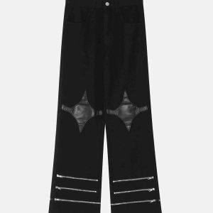 leather panel zip jeans sleek design & edgy urban appeal 5942