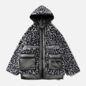 leopard & plush winter coat transparent pu design 8356
