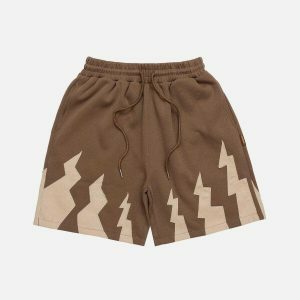 lightning bolt applique shorts   edgy & retro streetwear 1427
