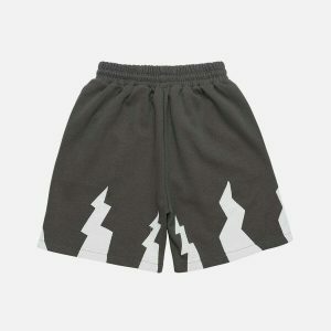 lightning bolt applique shorts   edgy & retro streetwear 2277