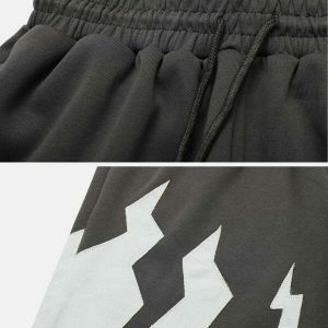 lightning bolt applique shorts   edgy & retro streetwear 7517