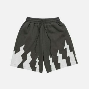 lightning bolt applique shorts   edgy & retro streetwear 8089