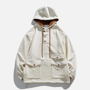 multi pocket polar fleece hoodie   urban & trendy comfort 8285
