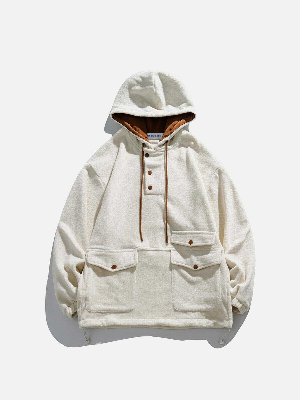 multi pocket polar fleece hoodie   urban & trendy comfort 8285