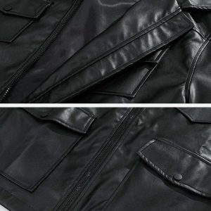 multi pocket pu jacket   sleek urban style & functionality 2395