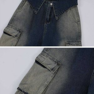 multi pocket washed jeans sleek fold over urban look 2038