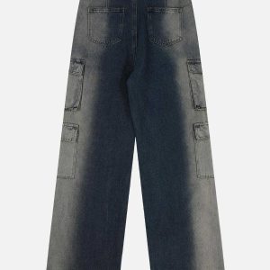 multi pocket washed jeans sleek fold over urban look 3228
