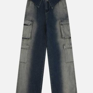 multi pocket washed jeans sleek fold over urban look 4178