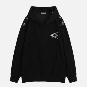 multi buckle hoodie   edgy urban streetwear staple 8540