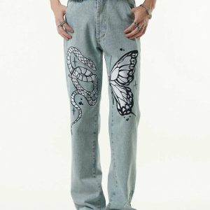mysterious trap embroidered jeans edgy & crafted design 1380