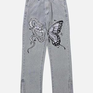mysterious trap embroidered jeans edgy & crafted design 7313