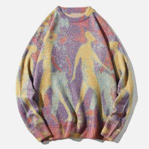 neon color block sweater dynamic knit design 4015