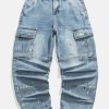 painted cargo jeans with pockets   youthful & dynamic style 4065