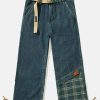 panelled plaid jeans with belt embellishment edgy streetwear 4456