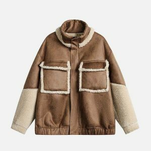 patchwork big pockets coat edgy & retro streetwear 5398