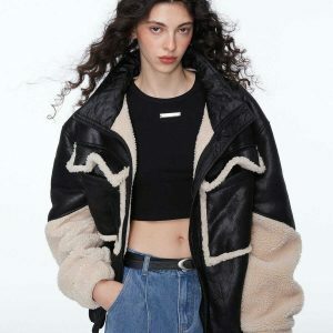 patchwork big pockets coat edgy & retro streetwear 8730
