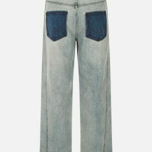 patchwork color block jeans edgy & retro streetwear 7042