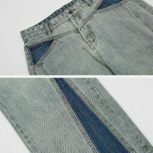 patchwork color block jeans edgy & retro streetwear 8680