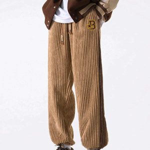 patchwork corduroy sweatpants eclectic & youthful style 6377
