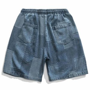 patchwork denim shorts dynamic & youthful street style 1750