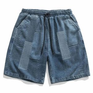 patchwork denim shorts dynamic & youthful street style 7657