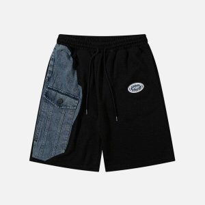 patchwork denim shorts youthful & chic streetwear look 6988